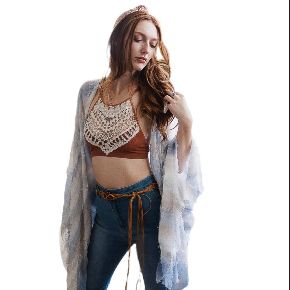 Crochet Lace High Neck Crop Top-Multiple Colors